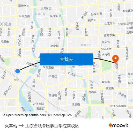 火车站 to 山东畜牧兽医职业学院南校区 map