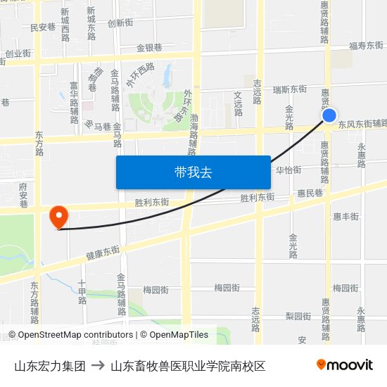 山东宏力集团 to 山东畜牧兽医职业学院南校区 map