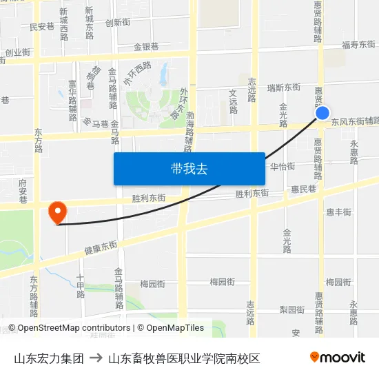 山东宏力集团 to 山东畜牧兽医职业学院南校区 map