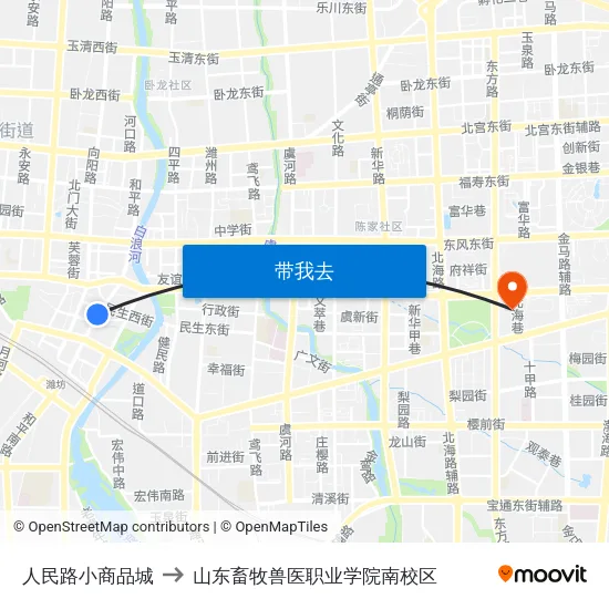 人民路小商品城 to 山东畜牧兽医职业学院南校区 map