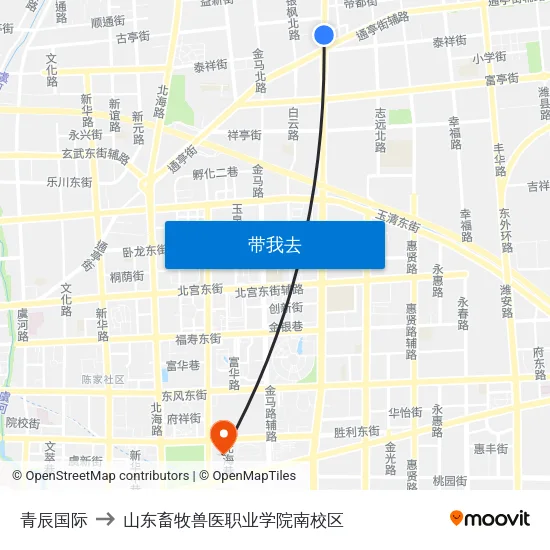 青辰国际 to 山东畜牧兽医职业学院南校区 map