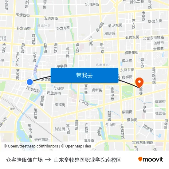 众客隆服饰广场 to 山东畜牧兽医职业学院南校区 map