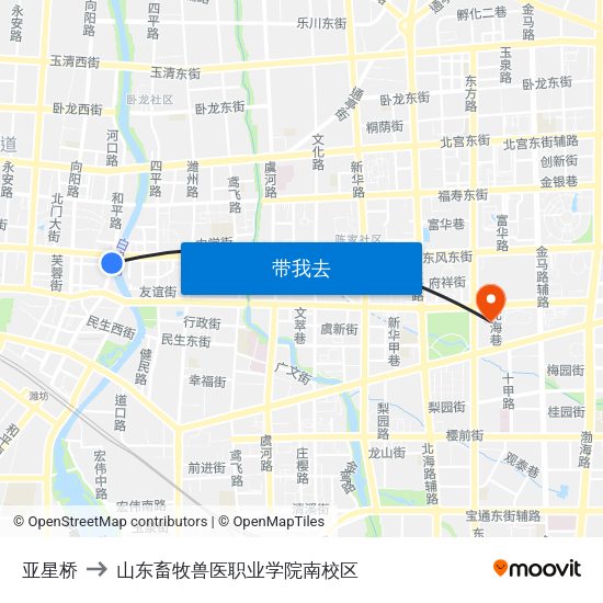 亚星桥 to 山东畜牧兽医职业学院南校区 map