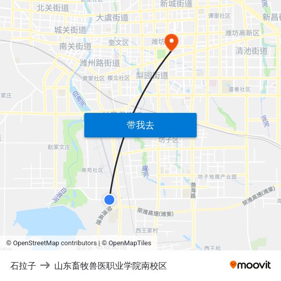 石拉子 to 山东畜牧兽医职业学院南校区 map