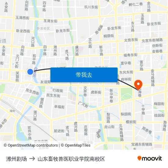 潍州剧场 to 山东畜牧兽医职业学院南校区 map