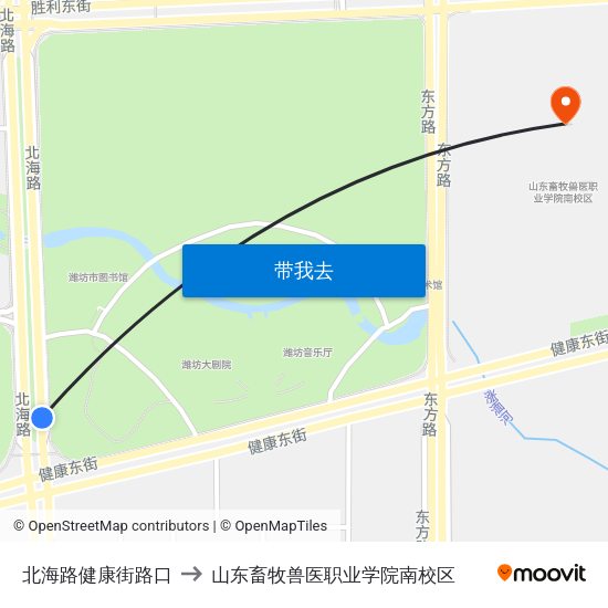北海路健康街路口 to 山东畜牧兽医职业学院南校区 map