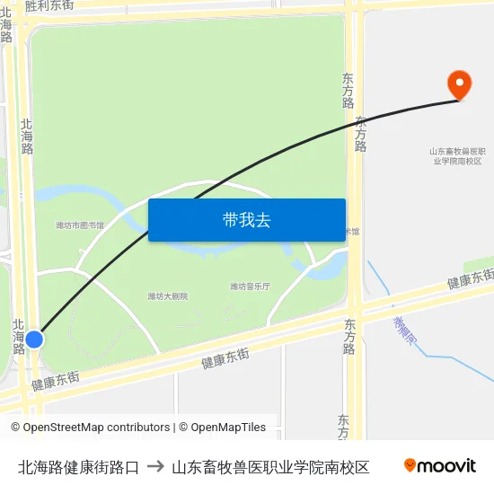 北海路健康街路口 to 山东畜牧兽医职业学院南校区 map