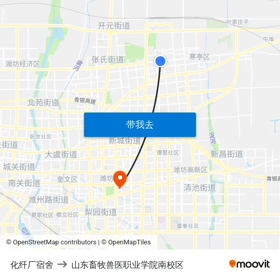 化纤厂宿舍 to 山东畜牧兽医职业学院南校区 map