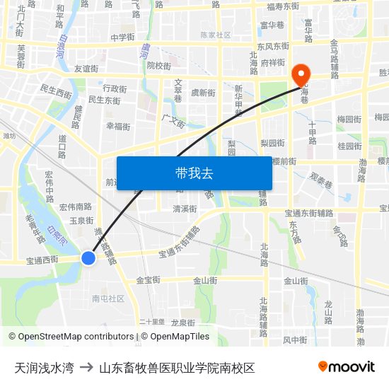 天润浅水湾 to 山东畜牧兽医职业学院南校区 map