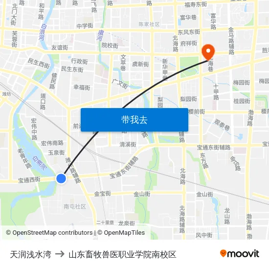 天润浅水湾 to 山东畜牧兽医职业学院南校区 map