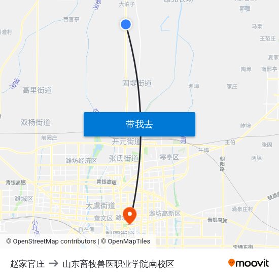 赵家官庄 to 山东畜牧兽医职业学院南校区 map