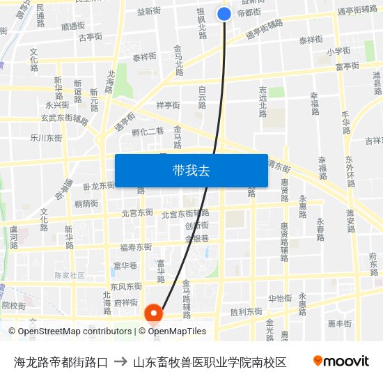 海龙路帝都街路口 to 山东畜牧兽医职业学院南校区 map