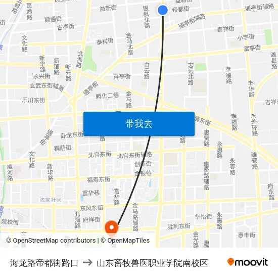 海龙路帝都街路口 to 山东畜牧兽医职业学院南校区 map
