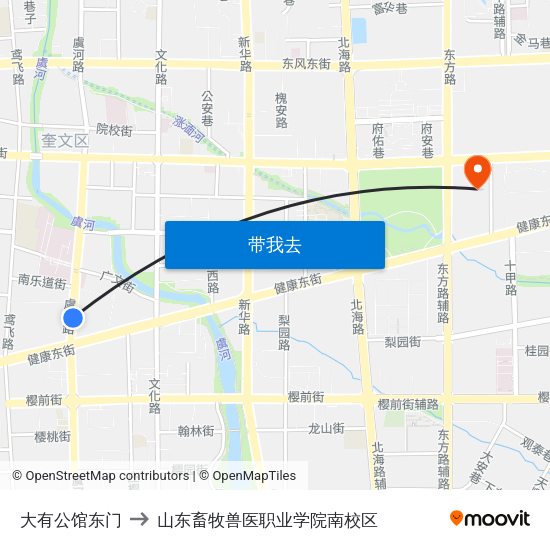 大有公馆东门 to 山东畜牧兽医职业学院南校区 map