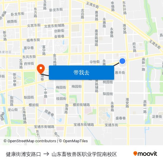 健康街潍安路口 to 山东畜牧兽医职业学院南校区 map
