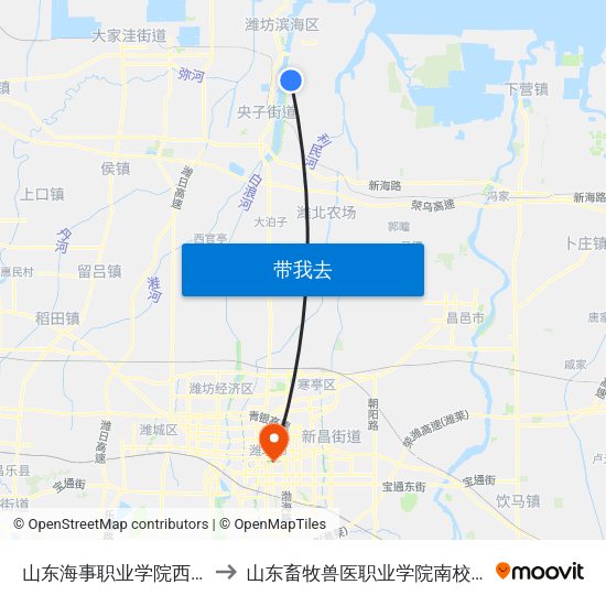 山东海事职业学院西门 to 山东畜牧兽医职业学院南校区 map