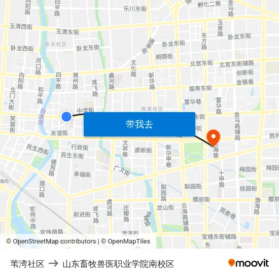 苇湾社区 to 山东畜牧兽医职业学院南校区 map