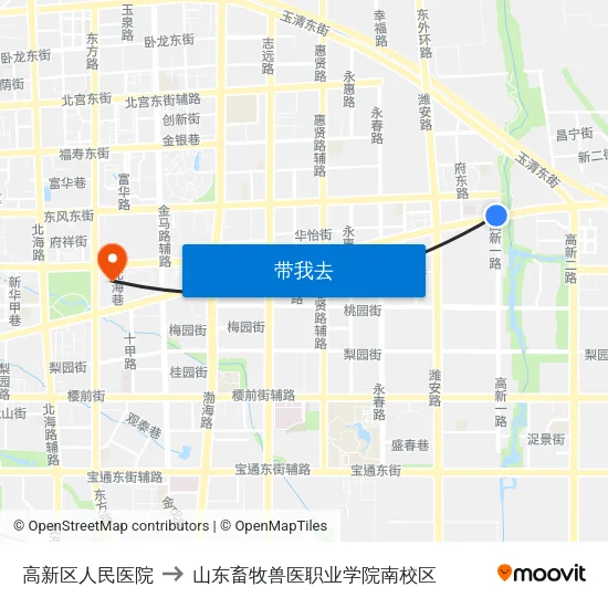 高新区人民医院 to 山东畜牧兽医职业学院南校区 map