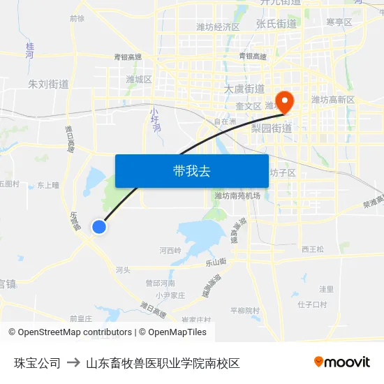 珠宝公司 to 山东畜牧兽医职业学院南校区 map