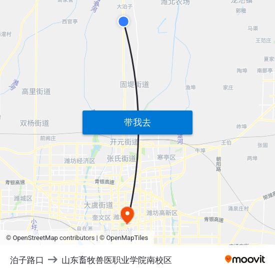 泊子路口 to 山东畜牧兽医职业学院南校区 map