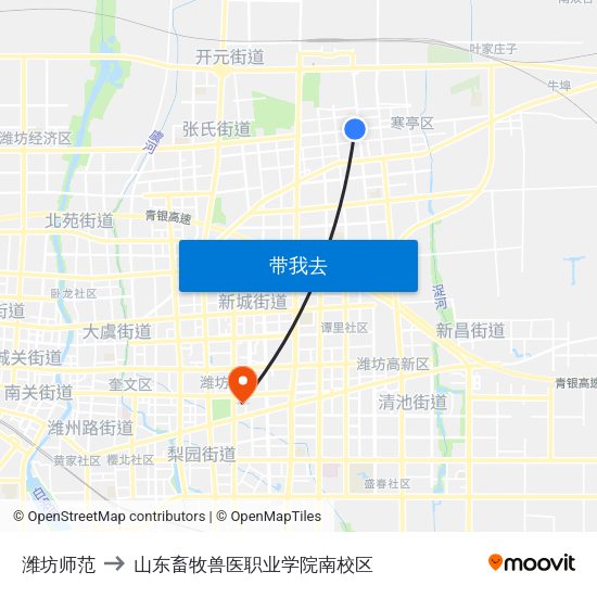潍坊师范 to 山东畜牧兽医职业学院南校区 map