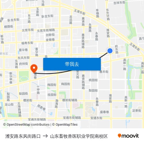 潍安路东风街路口 to 山东畜牧兽医职业学院南校区 map