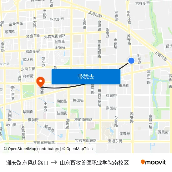 潍安路东风街路口 to 山东畜牧兽医职业学院南校区 map