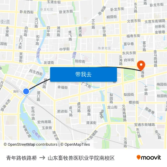 青年路铁路桥 to 山东畜牧兽医职业学院南校区 map