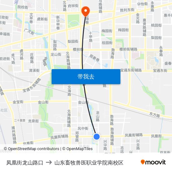 凤凰街龙山路口 to 山东畜牧兽医职业学院南校区 map