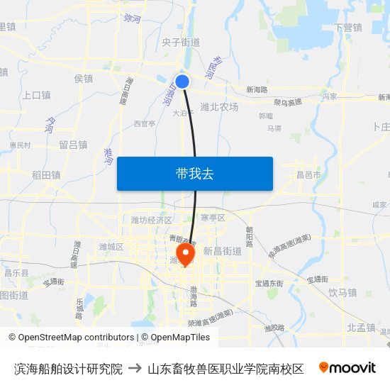 滨海船舶设计研究院 to 山东畜牧兽医职业学院南校区 map