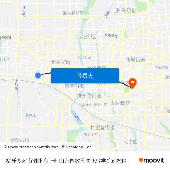 福乐多超市潍州店 to 山东畜牧兽医职业学院南校区 map