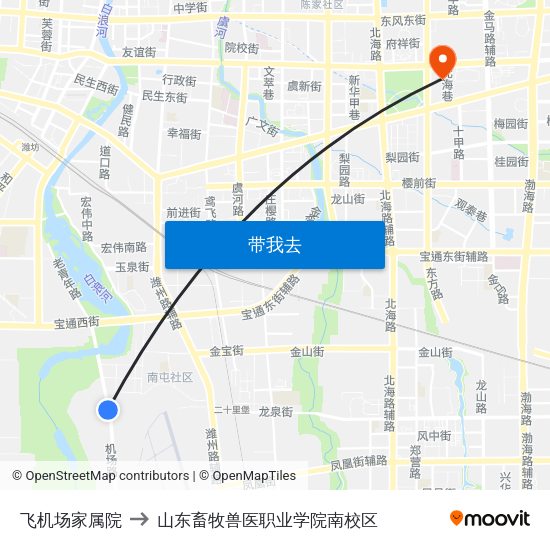 飞机场家属院 to 山东畜牧兽医职业学院南校区 map
