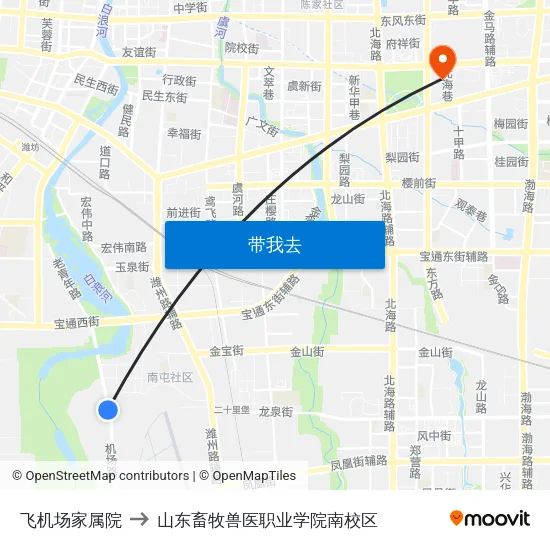 飞机场家属院 to 山东畜牧兽医职业学院南校区 map