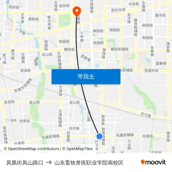 凤凰街凤山路口 to 山东畜牧兽医职业学院南校区 map