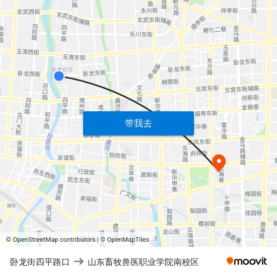 卧龙街四平路口 to 山东畜牧兽医职业学院南校区 map