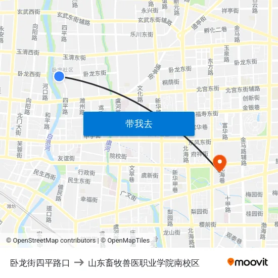 卧龙街四平路口 to 山东畜牧兽医职业学院南校区 map