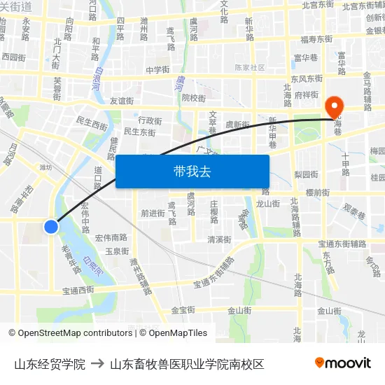 山东经贸学院 to 山东畜牧兽医职业学院南校区 map