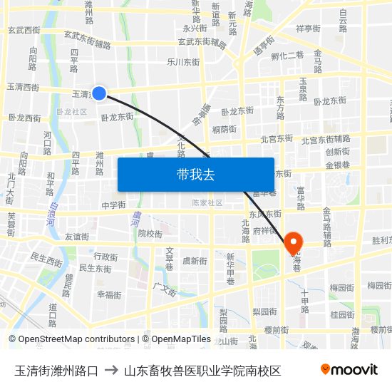 玉清街潍州路口 to 山东畜牧兽医职业学院南校区 map
