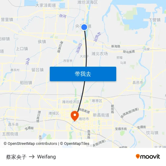 蔡家央子 to Weifang map