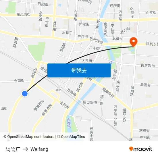 钢管厂 to Weifang map