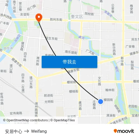 安居中心 to Weifang map