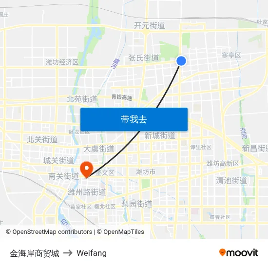 金海岸商贸城 to Weifang map