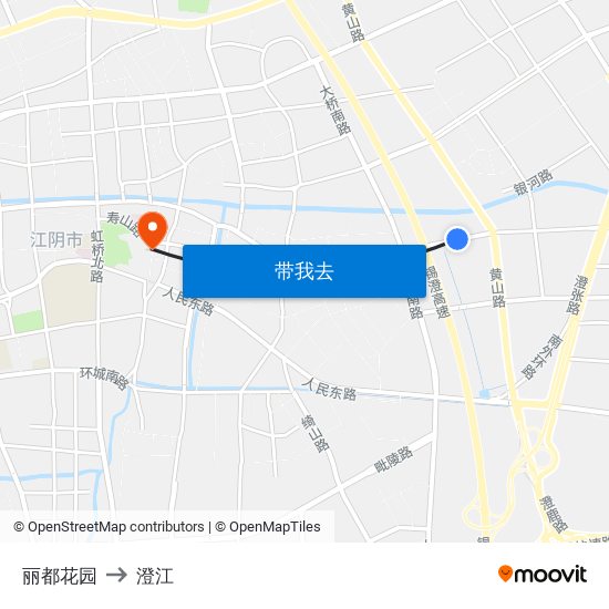 丽都花园 to 澄江 map