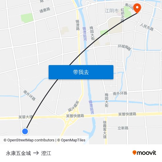 永康五金城 to 澄江 map