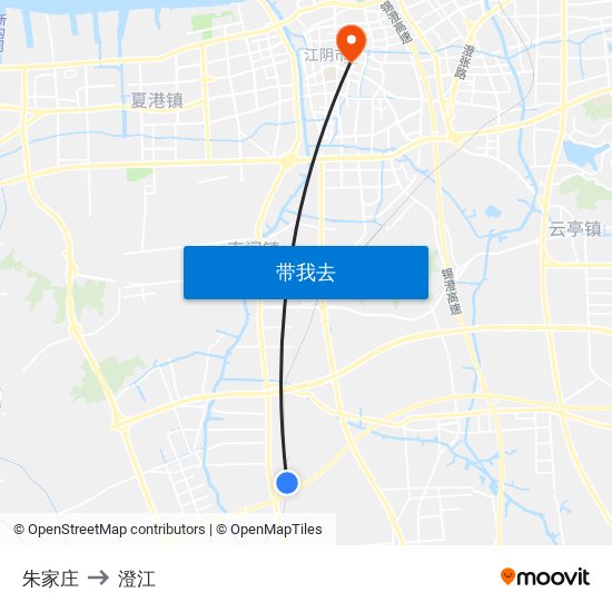 朱家庄 to 澄江 map