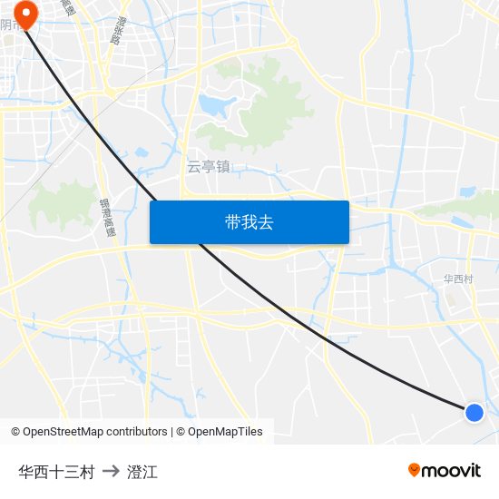 华西十三村 to 澄江 map