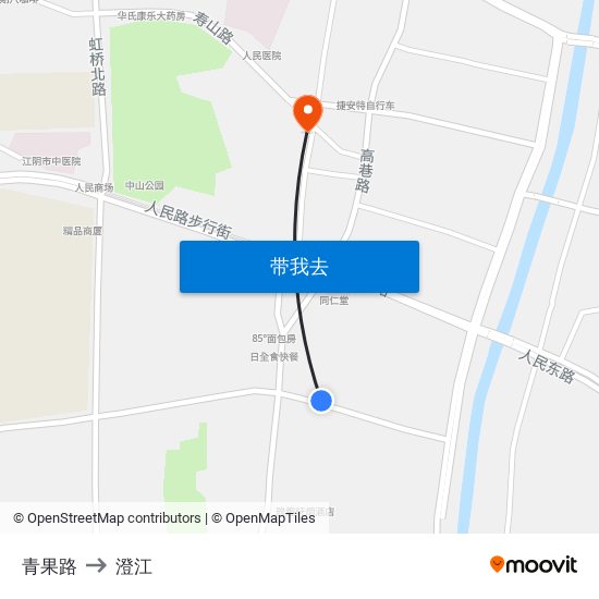 青果路 to 澄江 map