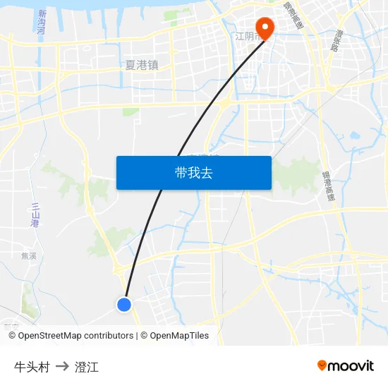 牛头村 to 澄江 map