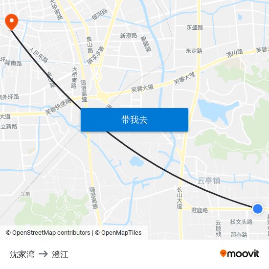 沈家湾 to 澄江 map