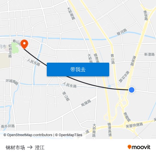 钢材市场 to 澄江 map